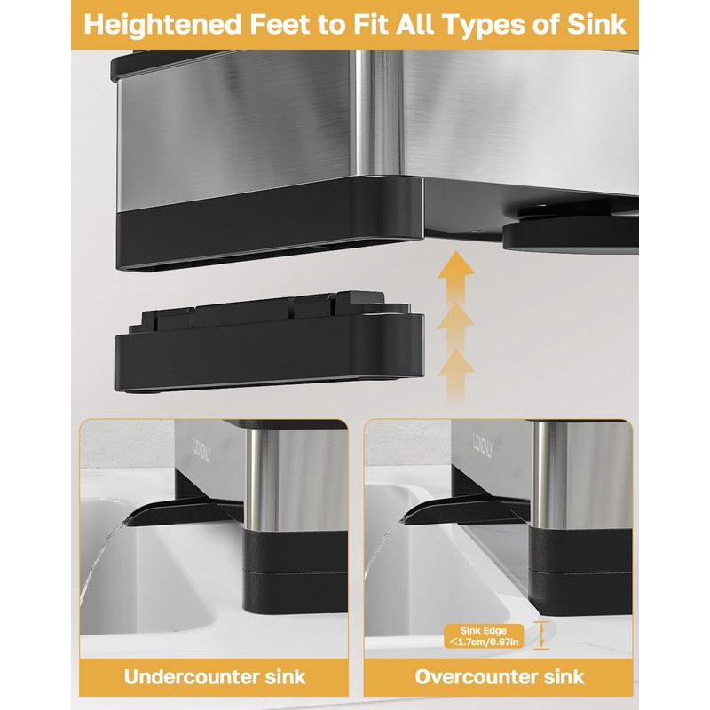 LIONONLY Kitchen Sink Organiser, Stainless Steel Sponge Holder Kitchen with