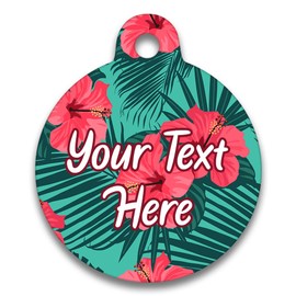 Spoilt Rotten Pets 38mm Pink Tropical Leaves Dog or Cat Identity Disc, Cat Kitten Dog Puppy ID Tag, Pet Tag Custom Printed with Your Contact Details