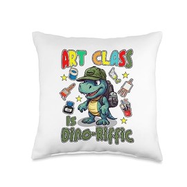MGraham School Apparels Art-Class is Dino-Riffic T Rex Dinosaur Back-to-School Throw Pillow, 16x16, Multicolor