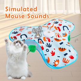 Interactive Cat Toy for Indoor Cats Electric Cat Toys with Moving Feather Mouse Squeaky Automatic Cat Toy Hide and Seek Simulated Hunting USB Rechargeable