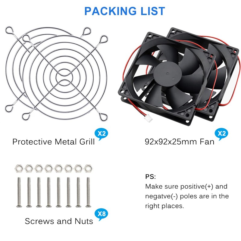 GDSTIME 2 Pack 92mm x 92mm x 25mm 12V Dual