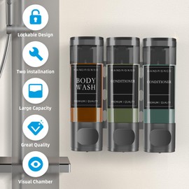 Shower Soap Dispenser Wall Mounted, No Drill Shampoo Dispenser for Shower Wall, Shampoo and Conditioner Dispenser Bathroom Hotel 3 * 300ml with Labels