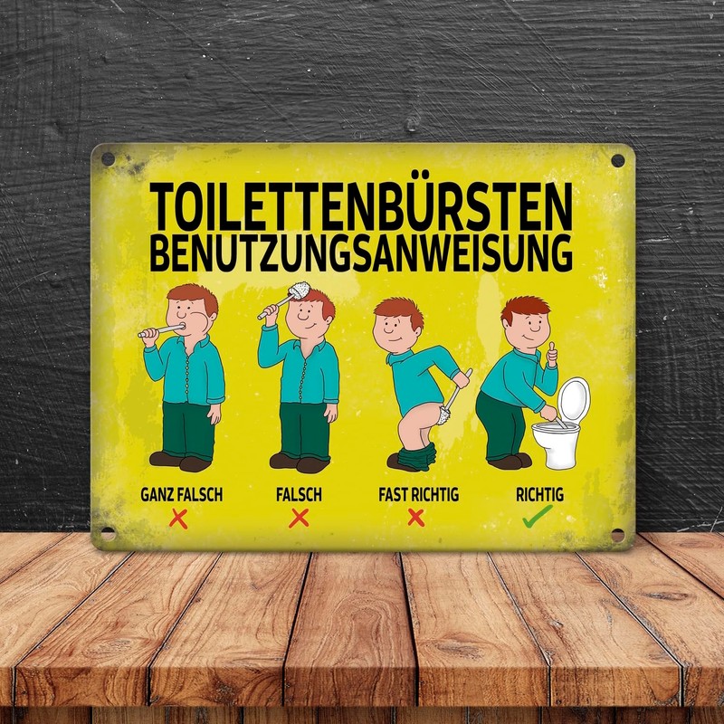 Metal Sign with Saying "Toilettenbürstenbenutzungsanweisung" [German Language
