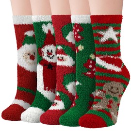 iCamter 5 Pairs Womens Fluffy Fuzzy Socks Cute Warm Winter Slipper Cozy Socks for Women