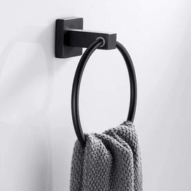 YUET Wall Mounted Towel Ring Rail Bar Bath Holder Hanger Accessories SUS 304 Stainless Steel with Chrome Plated Bathroom Hardware and Kitchen (Matt Black)