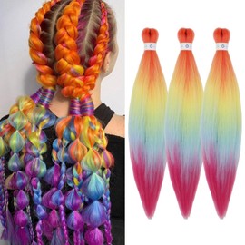 Pre-Stretched Braiding Hair Ombre Rainbow Braiding Hair Extensions 26 Inch 3 packs Hot Water Setting Professional Soft Yaki Synthetic Crochet Braids