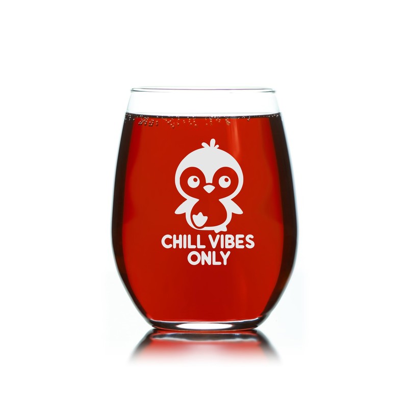 C M - Chill Vibes Only Penguin Design Stemless Wine