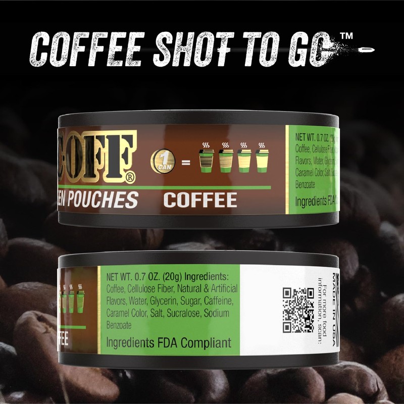 5 Cans, BaccOff Wintergreen Coffee Pouches, 50 MG of Caffeine
