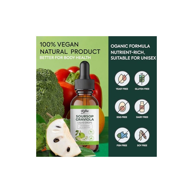 KITIVE Organic Soursop Bitters Liquid Drops: Traditional Herbal Extract, Pure