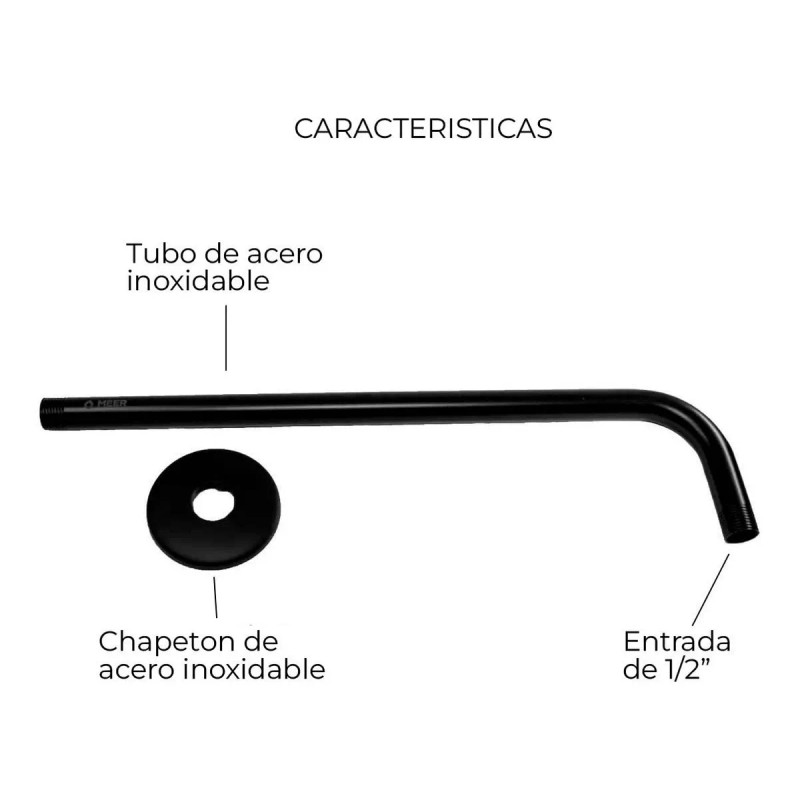 Meer Brazo Para Regadera 50 Cm Negro Mate Alta Calidad