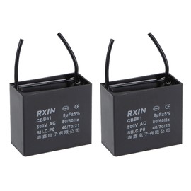 YOKIVE 2Pcs Ceiling Fan Capacitor CBB61, Metallized Polypropylene Film Capacitor Great for Fans Pumps Motors Running (8uF 500V AC 2 Wires 50/60Hz)