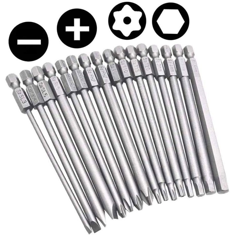 Bestgle 16 Pcs Long Magnetic Screwdriver Bits, 1/4 Inch Hex