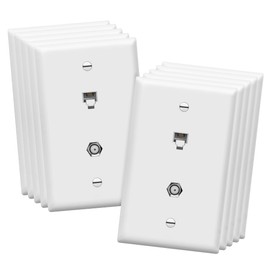 ENERLITES Combination Coaxial TV Cable / RJ11 Telephone Jack Wall Plate, F-Type F81 Connector, 6-Position 4-Conductor (2-Line Support), 1-Gang 4.50" x 2.76", 6641-W-10PCS, White (10 Pack)