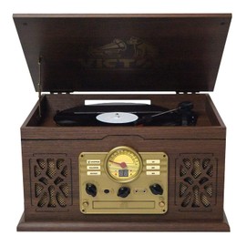 Victor VWRP-3800 State 7-in-1 Turntable Music Center with 3-Speed Record Player, CD/MP3/Cassette Player, FM Radio, Dual Bluetooth In & Out, and Built-in Stereo Speakers – Perfect for Music Enthusiasts