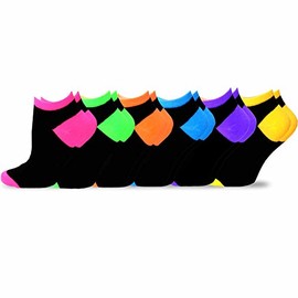 Soft Comfy Low Cut Ankle Socks for Women Acrylic No Show 6 Pairs (Black with Neon Tip)