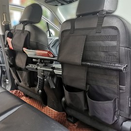 2PCS Tactical Seat Back Organizer Molle Car Backseat Gun Rack Shotgun Holder Panel Accessories Vehicle Seatback Rear Storage Cover Protector for Truck MPV Wrangler black