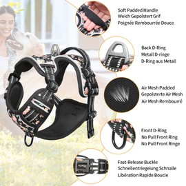 HEELE Dog Harness Harness for Small Dogs No Pull Dog Vest Harness for Small Dog with Soft Padded Handle Reflective for Outdoor Training, Flower-Black, XS