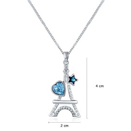 Mayfer | Collar para mujer con dije colgante de torre eiffel decorado con cristales austriacos - Color azul