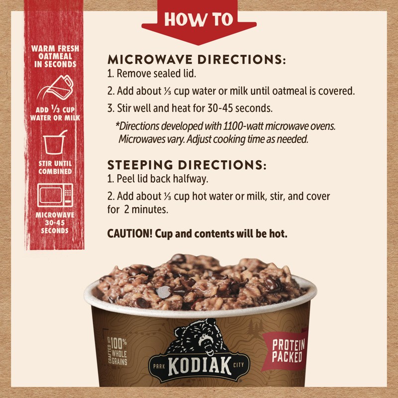 Kodiak Cakes Instant Protein Chocolate Chip Oatmeal in a Cup,