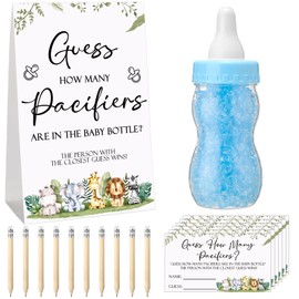Roowest 512 Pcs Baby Shower Games Guess How Many Pacifiers Sign 100 Small Guessing Games 10 HB Pencils 750ml Milk Bottle 400 Acrylic Pacifiers Decoration for Guest Gender Reveal(Blue,Animal)