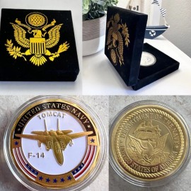 U S NAVY F-14 TOMCAT Challenge Coin with Special Velvet Case