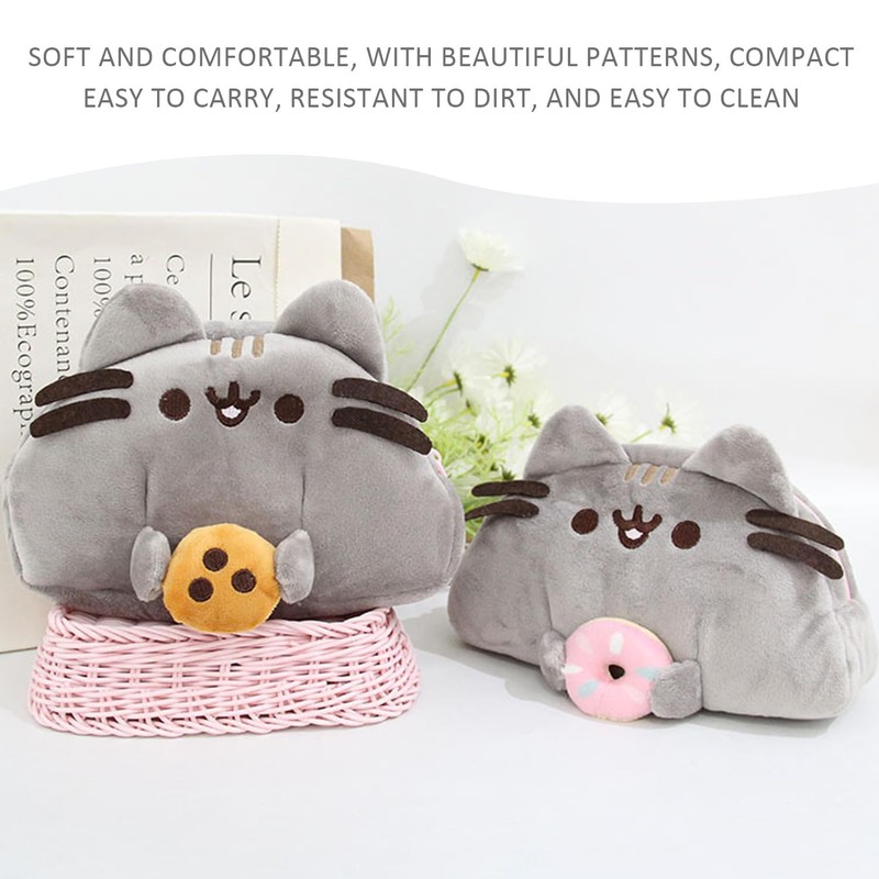 2 Pieces Cute Cat Cosmetic Bag, Plush Cosmetic Bag, Large