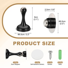 sourcing map Magnetic Door Stoppers Stainless Steel Door Stops, Wall Floor Mounted Doors Holder Keep Doors Open for Home Office Closet (Black, Pack of 2)