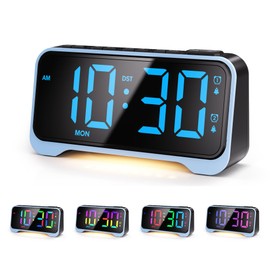 Mesqool Digital Alarm Clock, Dynamic RGB Colour Changing Clock, RGB Coloured Alarm Clock, Digital Alarm Clock, Bedside Table, Large LED Display, Snooze Function, 5 Volume Adjustments, Mains Operated,