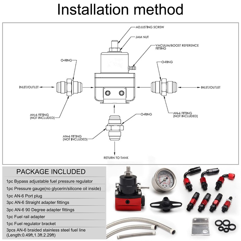 WENJTP EFI Fuel Pressure Regulator Kit with 0-100psi Pressure Gauge