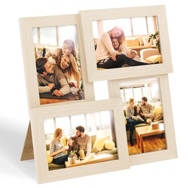 Egofine 4x6 Collage Picture Frames, Made of Solid Wood, Family Picture Frame Display Four 4x6 Photos, Covered by Plexiglass for Wall Hanging and Tabletop, Natural Wood