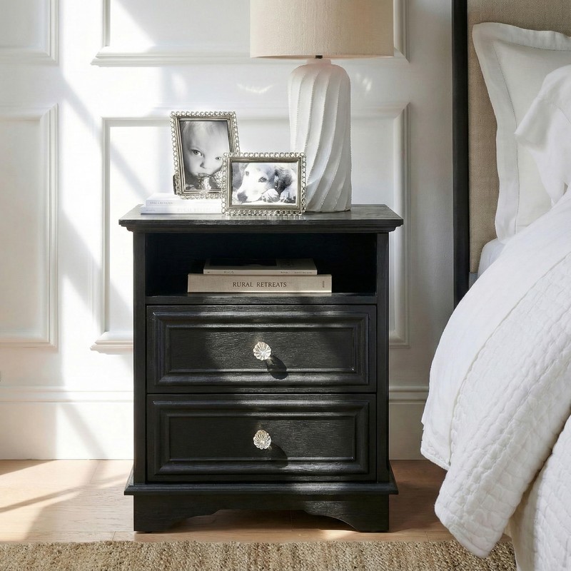 XIAO WEI Black Tall Nightstand with Hidden Drawer, 2 Drawers