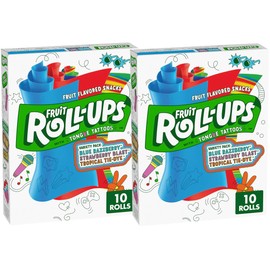 Fruit Roll-Ups Variety Pack - 2 x Pack of 10 (2 x 141 g) - Tropical Tie Dye, Strawberry & Blue Razzberry - Fruit Rolls for Rolling - Includes Naschwerk Sticker