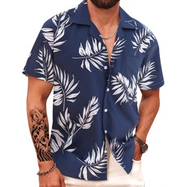 APTRO Camisa hawaiana para hombre, elástica en 4 direcciones, casual, camisa de playa tropical con botones