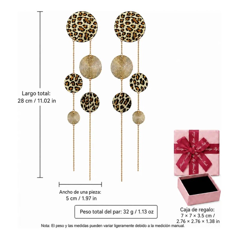 QinmiGarden - Aretes Extra Largos Mujer Leopardo Con Cadenas Y