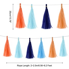 QUARKZMAN Pack of 40 Blue, Light Blue, Bright Orange, Dark Orange Tassel Garland Banners with Tissue Paper Rope Tassels Party DIY Kits for Anniversary Wedding Birthday Party