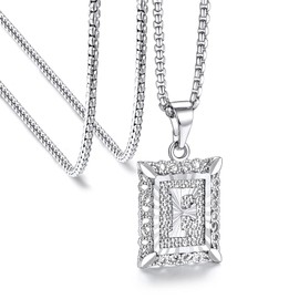 Bestyle Women's Men's Necklace with Copper Letters A-Z Initial Pendant, Width 2 mm Stainless Steel Square Pearl Necklace, Chain Length 50-55 cm, Gold | White, Stainless Steel