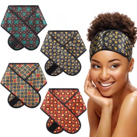 Eurzom 4 Pieces Satin Hair Wrap Scarf Satin Headband for Black Women's Hair Adjustable Silk Hair Wraps Sleeping Nonslip Strip(African Theme)