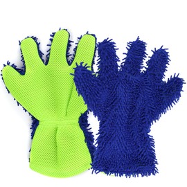 ongfuwu 2PCS Car Wash Mitt, 5 Finger Chenille Microfiber Cleaning Mitt for Cars, Scratch-Free Auto Washing Gloves, Car Interior Exterior Cleaning Gloves, Great for Hard-to-Reach Areas (Black)