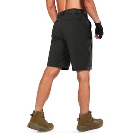 Shallowlulu Mens Cargo Hiking Shorts Water Resistant Quick Dry Lightweight Breathable Tactical Shorts with Nylon Belt(Black 38W/10L)