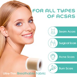 YRVHCK Medical Grade Soft Silicone Tape for Scar Removal (1''x 120'') Scar Treatment, 1 Roll 180cm with 5cm Crease Silicone Scar Sheets, Keloid Bump Removal Easy to Tear Without Scissors