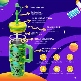 Luxgola Kids 24 oz Tumbler with Handle, Leak-Proof Screw-On Lid with Removable Silicone Straw, Spill Proof, Reusable Stainless Steel Insulated Water Bottle, Gift for Kids Boys Girls, Mint