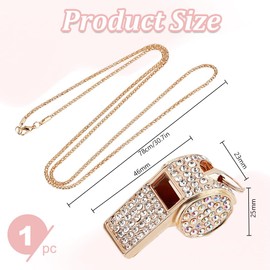 DELORIGIN Coaches Whistle with Lanyard Gold Whistle Necklace Metal Bling Clear Rhinestone Whistle Chain Shining Crystal Whistle with Lanyard for Women Teachers Coacheses Referees Training Accessories