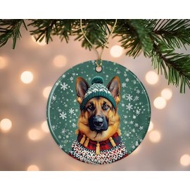 Christmas German Shepherd Dog Ornament - Pet Portrait Gift - Xmas Sweater Shepherd Dog - Pet Memorial Ornament - Shepherd Dog Lover Xmas Gift - Animal Ornament Gifts Printed on Both Sides