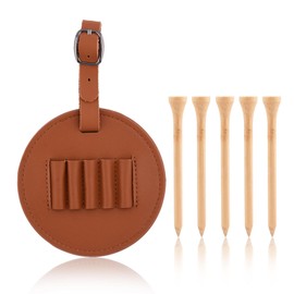 Loyanger Golf Bag Tag with 5 Tees Set, Convenient and Durable Storage Ball Nail Storage Leather Case Golf Accessories Presents for Men(Color:Brown)