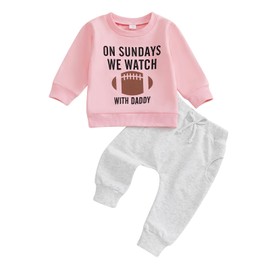 Karuedoo Toddler Baby Boy Girl Football Outfit On Sundays We Watch Football with Daddy Sweatshirt and Pants Set Fall Outfits (Pink, 2-3T)