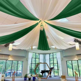 MODFUNS Ceiling Drape Green Chiffon Wedding Arch Drapes 2 Panels 5x20FT Sheer Ceiling Curtain Tulle Draping Fabric Elegant Canopy Drapery Party Reception Wedding Sheers Curtains
