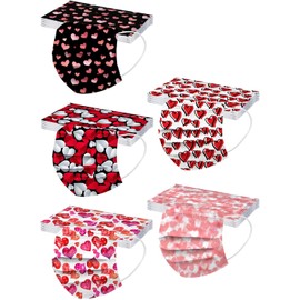 Paquete de 50 mascarillas faciales desechables para adultos, estampado de corazón para mujeres, parejas, corazón dulce 2024