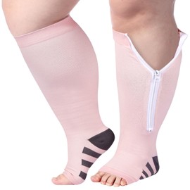 Abodhu Plus Size Compression Socks for Women Open Toe 15-20mmHg Wide Calf Knee High Compression Sock Zipper