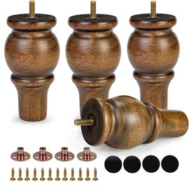 Aiminjey 6 Inch Wooden Furniture Legs Set of 4 Sofa Replacement Brown Solid Wood Furniture Feet for Armchair Couch Cabinet Dresser Ottoman TV Stand Bed Legs with Mounting Plates Screws (6inch)