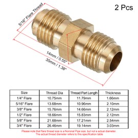 sourcing map Pipe Coupling Brass 5/16 Inch Flare x 5/16 Inch Flare Plug Pipe Coupling Connector Union Gas Adapter for HVAC Air Conditioners Pack of 2